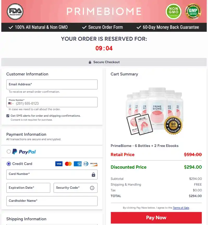 PrimeBiome Secure Checkout Page